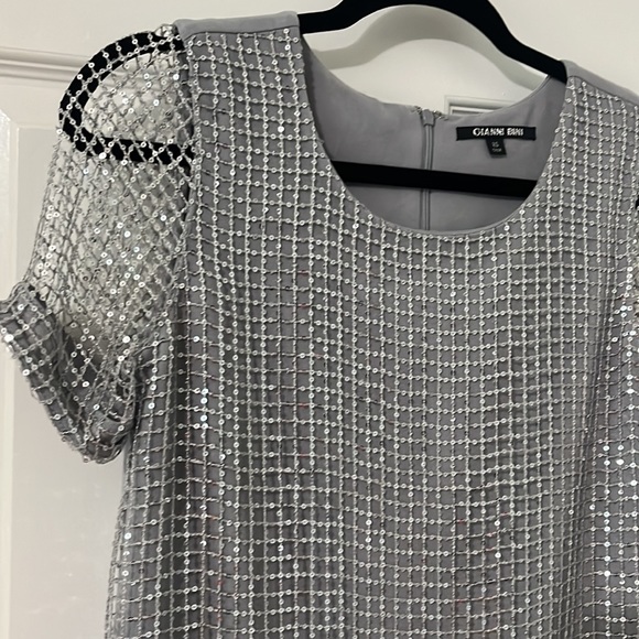 Gianni Bini Silver Sequin Mesh Mini Dress Size XS - Picture 5 of 6
